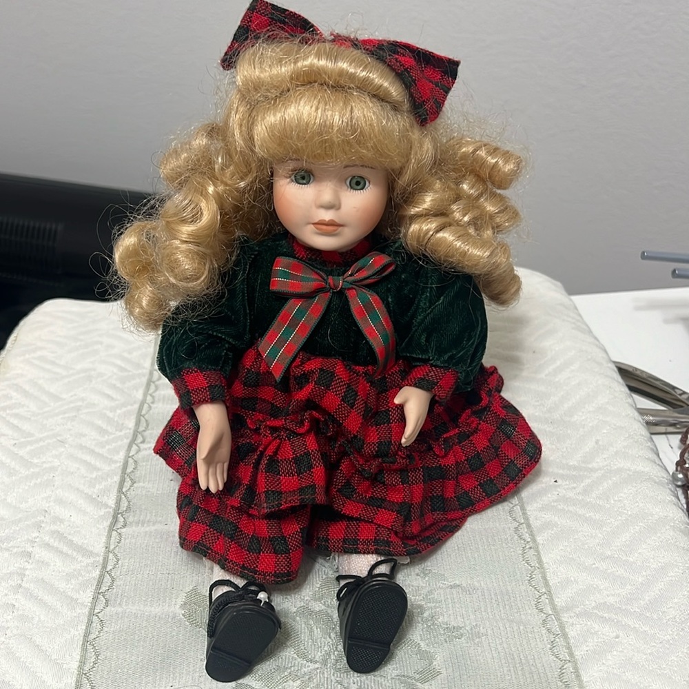 Porcelain Doll - Jennifer- Blond with Plaid Dress